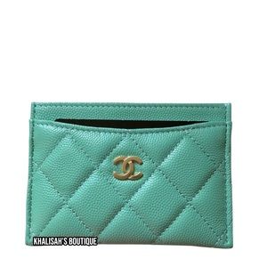 Very Rare! BNIB! Authentic CHANEL CLASSIC CARD HOLDER CASE CAVIAR Tiffany Blue!!
